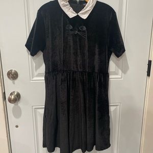 Lazy oaf black velvet cat face dress with white collar. Size ML